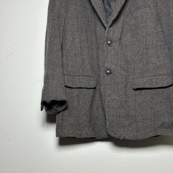 VTG Cricketeer Wool Blazer Sport Coat Jacket Men 46 Herringbone Brown 90s Prep - Picture 14 of 16